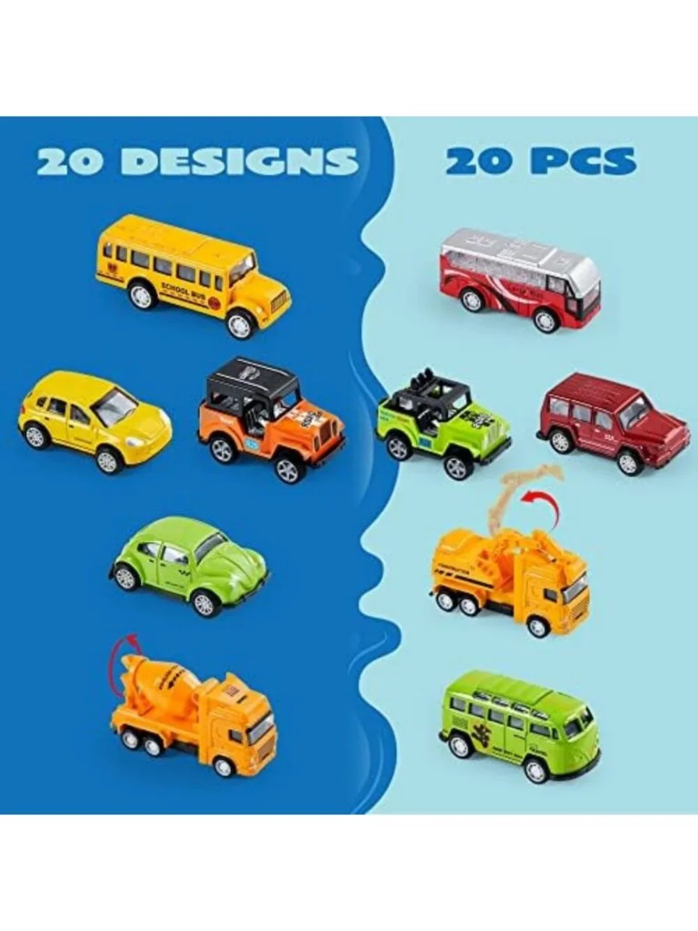 20PCS Pull Back Die Cast Metal Cars Set | Kids Party Favors & Cake Toppers